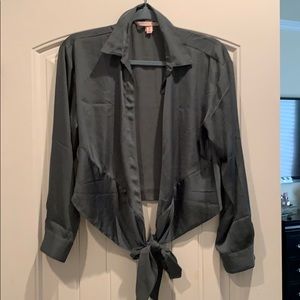 Olive colored crop wrap top